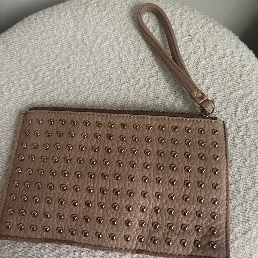 Neiman Marcus Gold Studded Pink Wristlet